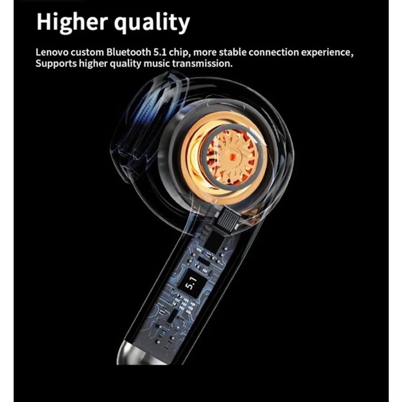LENOVO ThinkPlus LivePods LP40 Pro Earphones wireless Bluetooth In Black - Picture 10 of 12